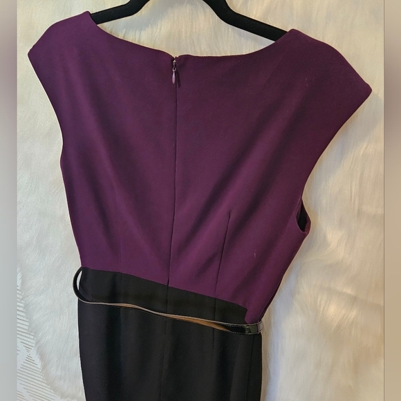 Calvin Klein Classic Plum Lined Colorblock Belted Dress - Picture 4 of 7
